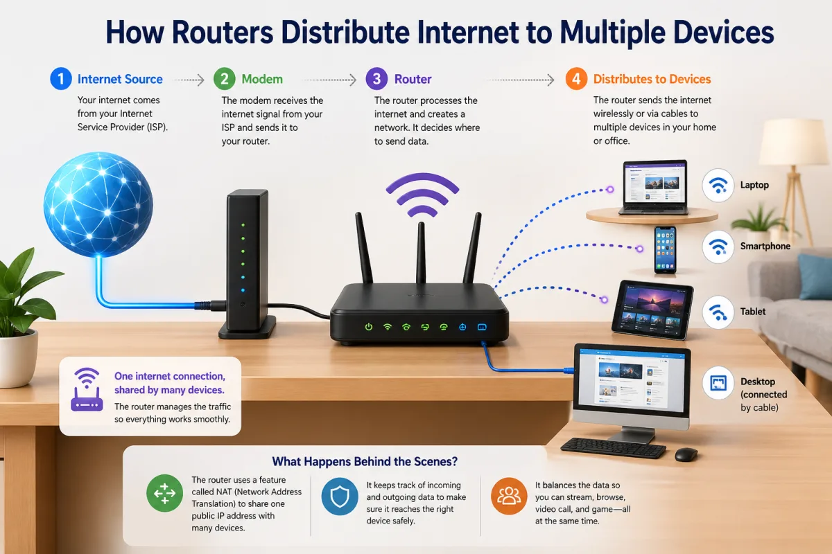How Routers Distribute Internet to Multiple Devices